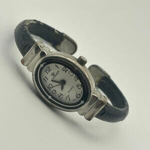 Vintage Cannes Silver and Black Women’s Cuff Watch Working New Battery